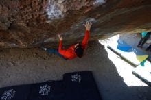 Bouldering in Hueco Tanks on 01/26/2019 with Blue Lizard Climbing and Yoga

Filename: SRM_20190126_1300300.jpg
Aperture: f/5.6
Shutter Speed: 1/250
Body: Canon EOS-1D Mark II
Lens: Canon EF 16-35mm f/2.8 L