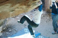 Bouldering in Hueco Tanks on 01/26/2019 with Blue Lizard Climbing and Yoga

Filename: SRM_20190126_1322240.jpg
Aperture: f/3.2
Shutter Speed: 1/250
Body: Canon EOS-1D Mark II
Lens: Canon EF 50mm f/1.8 II