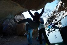 Bouldering in Hueco Tanks on 01/26/2019 with Blue Lizard Climbing and Yoga

Filename: SRM_20190126_1341010.jpg
Aperture: f/10.0
Shutter Speed: 1/250
Body: Canon EOS-1D Mark II
Lens: Canon EF 16-35mm f/2.8 L