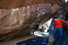 Bouldering in Hueco Tanks on 01/26/2019 with Blue Lizard Climbing and Yoga

Filename: SRM_20190126_1352081.jpg
Aperture: f/5.0
Shutter Speed: 1/250
Body: Canon EOS-1D Mark II
Lens: Canon EF 16-35mm f/2.8 L