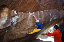 Bouldering in Hueco Tanks on 01/26/2019 with Blue Lizard Climbing and Yoga

Filename: SRM_20190126_1435040.jpg
Aperture: f/5.0
Shutter Speed: 1/250
Body: Canon EOS-1D Mark II
Lens: Canon EF 16-35mm f/2.8 L