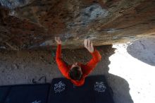 Bouldering in Hueco Tanks on 01/26/2019 with Blue Lizard Climbing and Yoga

Filename: SRM_20190126_1446351.jpg
Aperture: f/4.5
Shutter Speed: 1/250
Body: Canon EOS-1D Mark II
Lens: Canon EF 16-35mm f/2.8 L