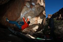 Bouldering in Hueco Tanks on 01/26/2019 with Blue Lizard Climbing and Yoga

Filename: SRM_20190126_1604350.jpg
Aperture: f/6.3
Shutter Speed: 1/250
Body: Canon EOS-1D Mark II
Lens: Canon EF 16-35mm f/2.8 L