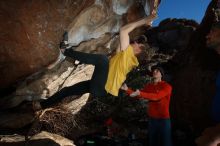 Bouldering in Hueco Tanks on 01/26/2019 with Blue Lizard Climbing and Yoga

Filename: SRM_20190126_1618300.jpg
Aperture: f/6.3
Shutter Speed: 1/250
Body: Canon EOS-1D Mark II
Lens: Canon EF 16-35mm f/2.8 L