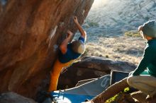 Bouldering in Hueco Tanks on 01/26/2019 with Blue Lizard Climbing and Yoga

Filename: SRM_20190126_1808240.jpg
Aperture: f/4.0
Shutter Speed: 1/250
Body: Canon EOS-1D Mark II
Lens: Canon EF 50mm f/1.8 II