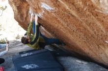 Bouldering in Hueco Tanks on 01/27/2019 with Blue Lizard Climbing and Yoga

Filename: SRM_20190127_1149420.jpg
Aperture: f/3.2
Shutter Speed: 1/320
Body: Canon EOS-1D Mark II
Lens: Canon EF 50mm f/1.8 II