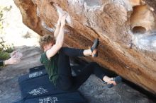 Bouldering in Hueco Tanks on 01/27/2019 with Blue Lizard Climbing and Yoga

Filename: SRM_20190127_1155410.jpg
Aperture: f/3.2
Shutter Speed: 1/320
Body: Canon EOS-1D Mark II
Lens: Canon EF 50mm f/1.8 II