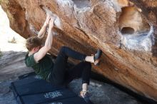 Bouldering in Hueco Tanks on 01/27/2019 with Blue Lizard Climbing and Yoga

Filename: SRM_20190127_1250160.jpg
Aperture: f/3.2
Shutter Speed: 1/500
Body: Canon EOS-1D Mark II
Lens: Canon EF 50mm f/1.8 II