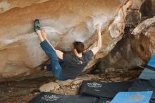 Bouldering in Hueco Tanks on 01/27/2019 with Blue Lizard Climbing and Yoga

Filename: SRM_20190127_1422300.jpg
Aperture: f/4.0
Shutter Speed: 1/500
Body: Canon EOS-1D Mark II
Lens: Canon EF 50mm f/1.8 II