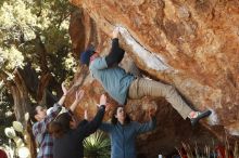 Bouldering in Hueco Tanks on 02/03/2019 with Blue Lizard Climbing and Yoga

Filename: SRM_20190203_1329000.jpg
Aperture: f/4.5
Shutter Speed: 1/250
Body: Canon EOS-1D Mark II
Lens: Canon EF 50mm f/1.8 II