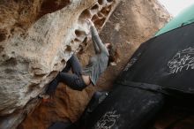 Bouldering in Hueco Tanks on 02/03/2019 with Blue Lizard Climbing and Yoga

Filename: SRM_20190203_1554371.jpg
Aperture: f/5.0
Shutter Speed: 1/250
Body: Canon EOS-1D Mark II
Lens: Canon EF 16-35mm f/2.8 L