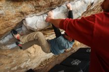 Bouldering in Hueco Tanks on 02/03/2019 with Blue Lizard Climbing and Yoga

Filename: SRM_20190203_1754490.jpg
Aperture: f/5.6
Shutter Speed: 1/160
Body: Canon EOS-1D Mark II
Lens: Canon EF 16-35mm f/2.8 L