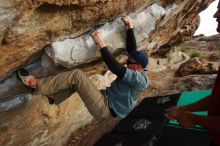 Bouldering in Hueco Tanks on 02/03/2019 with Blue Lizard Climbing and Yoga

Filename: SRM_20190203_1754530.jpg
Aperture: f/5.6
Shutter Speed: 1/250
Body: Canon EOS-1D Mark II
Lens: Canon EF 16-35mm f/2.8 L