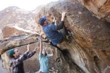 Bouldering in Hueco Tanks on 02/02/2019 with Blue Lizard Climbing and Yoga

Filename: SRM_20190202_1312240.jpg
Aperture: f/5.6
Shutter Speed: 1/200
Body: Canon EOS-1D Mark II
Lens: Canon EF 16-35mm f/2.8 L