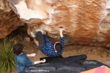 Bouldering in Hueco Tanks on 02/09/2019 with Blue Lizard Climbing and Yoga

Filename: SRM_20190209_1558230.jpg
Aperture: f/5.6
Shutter Speed: 1/200
Body: Canon EOS-1D Mark II
Lens: Canon EF 16-35mm f/2.8 L