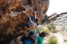 Bouldering in Hueco Tanks on 02/22/2019 with Blue Lizard Climbing and Yoga

Filename: SRM_20190222_1238590.jpg
Aperture: f/11.0
Shutter Speed: 1/250
Body: Canon EOS-1D Mark II
Lens: Canon EF 50mm f/1.8 II