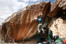 Bouldering in Hueco Tanks on 02/22/2019 with Blue Lizard Climbing and Yoga

Filename: SRM_20190222_1334140.jpg
Aperture: f/8.0
Shutter Speed: 1/250
Body: Canon EOS-1D Mark II
Lens: Canon EF 16-35mm f/2.8 L