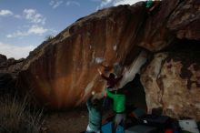 Bouldering in Hueco Tanks on 02/22/2019 with Blue Lizard Climbing and Yoga

Filename: SRM_20190222_1421500.jpg
Aperture: f/7.1
Shutter Speed: 1/320
Body: Canon EOS-1D Mark II
Lens: Canon EF 16-35mm f/2.8 L