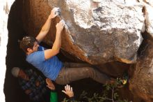 Bouldering in Hueco Tanks on 02/24/2019 with Blue Lizard Climbing and Yoga

Filename: SRM_20190224_1119110.jpg
Aperture: f/4.0
Shutter Speed: 1/640
Body: Canon EOS-1D Mark II
Lens: Canon EF 50mm f/1.8 II