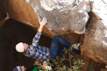 Bouldering in Hueco Tanks on 02/24/2019 with Blue Lizard Climbing and Yoga

Filename: SRM_20190224_1121240.jpg
Aperture: f/4.0
Shutter Speed: 1/400
Body: Canon EOS-1D Mark II
Lens: Canon EF 50mm f/1.8 II