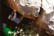 Bouldering in Hueco Tanks on 02/24/2019 with Blue Lizard Climbing and Yoga

Filename: SRM_20190224_1127140.jpg
Aperture: f/5.6
Shutter Speed: 1/250
Body: Canon EOS-1D Mark II
Lens: Canon EF 50mm f/1.8 II