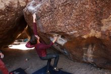 Bouldering in Hueco Tanks on 02/24/2019 with Blue Lizard Climbing and Yoga

Filename: SRM_20190224_1219000.jpg
Aperture: f/5.6
Shutter Speed: 1/320
Body: Canon EOS-1D Mark II
Lens: Canon EF 16-35mm f/2.8 L