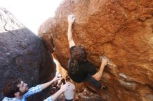 Bouldering in Hueco Tanks on 03/01/2019 with Blue Lizard Climbing and Yoga

Filename: SRM_20190301_1631240.jpg
Aperture: f/5.0
Shutter Speed: 1/250
Body: Canon EOS-1D Mark II
Lens: Canon EF 16-35mm f/2.8 L