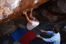 Bouldering in Hueco Tanks on 03/01/2019 with Blue Lizard Climbing and Yoga

Filename: SRM_20190301_1730310.jpg
Aperture: f/5.0
Shutter Speed: 1/320
Body: Canon EOS-1D Mark II
Lens: Canon EF 16-35mm f/2.8 L