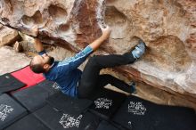 Bouldering in Hueco Tanks on 03/08/2019 with Blue Lizard Climbing and Yoga

Filename: SRM_20190308_1320520.jpg
Aperture: f/5.6
Shutter Speed: 1/200
Body: Canon EOS-1D Mark II
Lens: Canon EF 16-35mm f/2.8 L