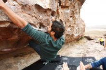 Bouldering in Hueco Tanks on 03/08/2019 with Blue Lizard Climbing and Yoga

Filename: SRM_20190308_1333320.jpg
Aperture: f/5.6
Shutter Speed: 1/250
Body: Canon EOS-1D Mark II
Lens: Canon EF 16-35mm f/2.8 L