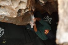 Bouldering in Hueco Tanks on 03/08/2019 with Blue Lizard Climbing and Yoga

Filename: SRM_20190308_1644420.jpg
Aperture: f/2.5
Shutter Speed: 1/160
Body: Canon EOS-1D Mark II
Lens: Canon EF 50mm f/1.8 II