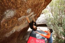 Bouldering in Hueco Tanks on 03/09/2019 with Blue Lizard Climbing and Yoga

Filename: SRM_20190309_1411520.jpg
Aperture: f/5.6
Shutter Speed: 1/250
Body: Canon EOS-1D Mark II
Lens: Canon EF 16-35mm f/2.8 L