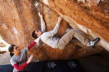 Bouldering in Hueco Tanks on 03/09/2019 with Blue Lizard Climbing and Yoga

Filename: SRM_20190309_1156130.jpg
Aperture: f/5.6
Shutter Speed: 1/125
Body: Canon EOS-1D Mark II
Lens: Canon EF 16-35mm f/2.8 L