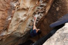 Bouldering in Hueco Tanks on 03/10/2019 with Blue Lizard Climbing and Yoga

Filename: SRM_20190310_1014330.jpg
Aperture: f/5.6
Shutter Speed: 1/320
Body: Canon EOS-1D Mark II
Lens: Canon EF 16-35mm f/2.8 L