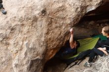 Bouldering in Hueco Tanks on 03/10/2019 with Blue Lizard Climbing and Yoga

Filename: SRM_20190310_1025590.jpg
Aperture: f/5.6
Shutter Speed: 1/250
Body: Canon EOS-1D Mark II
Lens: Canon EF 16-35mm f/2.8 L
