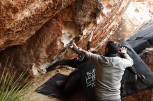 Bouldering in Hueco Tanks on 03/10/2019 with Blue Lizard Climbing and Yoga

Filename: SRM_20190310_1048551.jpg
Aperture: f/5.6
Shutter Speed: 1/100
Body: Canon EOS-1D Mark II
Lens: Canon EF 16-35mm f/2.8 L