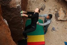 Bouldering in Hueco Tanks on 03/10/2019 with Blue Lizard Climbing and Yoga

Filename: SRM_20190310_1359480.jpg
Aperture: f/5.0
Shutter Speed: 1/250
Body: Canon EOS-1D Mark II
Lens: Canon EF 16-35mm f/2.8 L