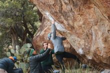 Bouldering in Hueco Tanks on 03/15/2019 with Blue Lizard Climbing and Yoga

Filename: SRM_20190315_1052400.jpg
Aperture: f/4.0
Shutter Speed: 1/640
Body: Canon EOS-1D Mark II
Lens: Canon EF 50mm f/1.8 II