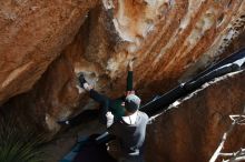 Bouldering in Hueco Tanks on 03/15/2019 with Blue Lizard Climbing and Yoga

Filename: SRM_20190315_1401400.jpg
Aperture: f/5.6
Shutter Speed: 1/500
Body: Canon EOS-1D Mark II
Lens: Canon EF 16-35mm f/2.8 L