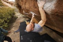 Bouldering in Hueco Tanks on 03/16/2019 with Blue Lizard Climbing and Yoga

Filename: SRM_20190316_1514110.jpg
Aperture: f/5.6
Shutter Speed: 1/400
Body: Canon EOS-1D Mark II
Lens: Canon EF 16-35mm f/2.8 L