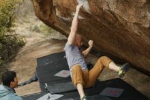 Bouldering in Hueco Tanks on 03/16/2019 with Blue Lizard Climbing and Yoga

Filename: SRM_20190316_1528173.jpg
Aperture: f/2.8
Shutter Speed: 1/640
Body: Canon EOS-1D Mark II
Lens: Canon EF 50mm f/1.8 II