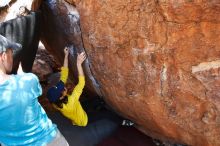 Bouldering in Hueco Tanks on 03/17/2019 with Blue Lizard Climbing and Yoga

Filename: SRM_20190317_1415470.jpg
Aperture: f/5.6
Shutter Speed: 1/200
Body: Canon EOS-1D Mark II
Lens: Canon EF 16-35mm f/2.8 L