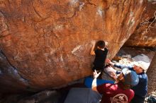 Bouldering in Hueco Tanks on 03/17/2019 with Blue Lizard Climbing and Yoga

Filename: SRM_20190317_1421370.jpg
Aperture: f/5.6
Shutter Speed: 1/250
Body: Canon EOS-1D Mark II
Lens: Canon EF 16-35mm f/2.8 L