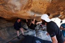 Bouldering in Hueco Tanks on 03/17/2019 with Blue Lizard Climbing and Yoga

Filename: SRM_20190317_1544221.jpg
Aperture: f/5.6
Shutter Speed: 1/250
Body: Canon EOS-1D Mark II
Lens: Canon EF 16-35mm f/2.8 L