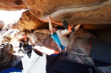 Bouldering in Hueco Tanks on 03/17/2019 with Blue Lizard Climbing and Yoga

Filename: SRM_20190317_1612390.jpg
Aperture: f/5.6
Shutter Speed: 1/250
Body: Canon EOS-1D Mark II
Lens: Canon EF 16-35mm f/2.8 L