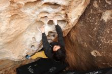 Bouldering in Hueco Tanks on 03/30/2019 with Blue Lizard Climbing and Yoga

Filename: SRM_20190330_1135260.jpg
Aperture: f/5.6
Shutter Speed: 1/320
Body: Canon EOS-1D Mark II
Lens: Canon EF 16-35mm f/2.8 L