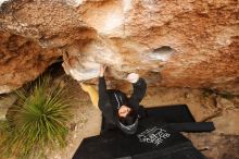 Bouldering in Hueco Tanks on 03/30/2019 with Blue Lizard Climbing and Yoga

Filename: SRM_20190330_1306361.jpg
Aperture: f/5.6
Shutter Speed: 1/200
Body: Canon EOS-1D Mark II
Lens: Canon EF 16-35mm f/2.8 L
