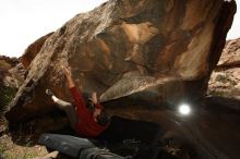 Bouldering in Hueco Tanks on 03/30/2019 with Blue Lizard Climbing and Yoga

Filename: SRM_20190330_1340260.jpg
Aperture: f/5.6
Shutter Speed: 1/250
Body: Canon EOS-1D Mark II
Lens: Canon EF 16-35mm f/2.8 L