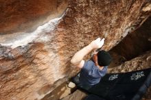 Bouldering in Hueco Tanks on 03/30/2019 with Blue Lizard Climbing and Yoga

Filename: SRM_20190330_1518041.jpg
Aperture: f/5.6
Shutter Speed: 1/250
Body: Canon EOS-1D Mark II
Lens: Canon EF 16-35mm f/2.8 L