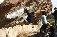 Bouldering in Hueco Tanks on 03/30/2019 with Blue Lizard Climbing and Yoga

Filename: SRM_20190330_1731240.jpg
Aperture: f/4.0
Shutter Speed: 1/400
Body: Canon EOS-1D Mark II
Lens: Canon EF 50mm f/1.8 II